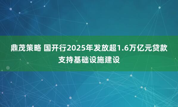 鼎茂策略 国开行2025年发放超1.6万亿元贷款支持基础设施建设