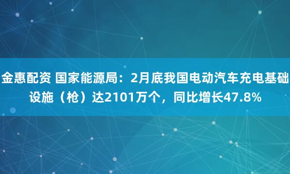 金惠配资 国家能源局：2月底我国电动汽车充电基础设施（枪）达2101万个，同比增长47.8%