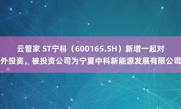 云管家 ST宁科(600165.SH)新增一起对外投资,被投资公司为宁夏中科新能源发展有限公司
